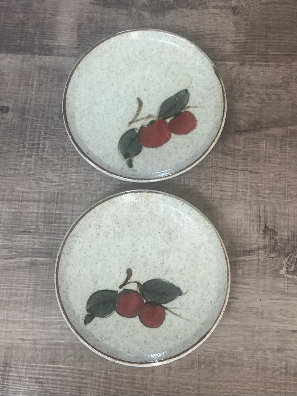 Vintage Otagiri persimmon salt glaze plates 1970’s Handpainted Cherries